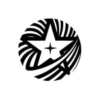 Striking Black and White Circular Featuring a Central White Star and a Cross, Encircled by Bold Curving Stripes, on White Backdrop. vector