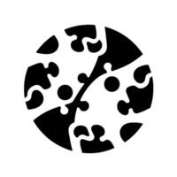 A circular black and white geometric composed of puzzle pieces and dots, set on a white background. vector