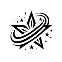 Artistic Black and White Featuring a Starburst with Flowing Swirls, Accented by Starry Embellishments, on a Pure White Backdrop. vector