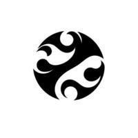 Black and White Abstract Circle with Symmetrical, Flowing Wavelike Shapes, Minimalist, Modern , Flat . vector