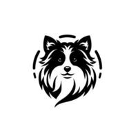 Artistic Black and White Border Collie Head Silhouette , Featuring Circular Accents, Expressive Eyes and a Friendly Expression. vector