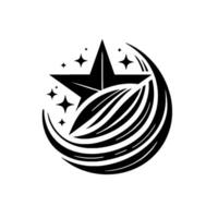 Bold Black Starburst Emblem with Sparkling Stars, Encircled by Streamlined, Curved Lines on a White Backdrop. vector