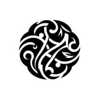 Intricate Black and White Circular Ornament with Swirls, Curls, and Geometric Forms, Centered on White vector