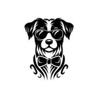 Stylish Border Collie Silhouette A cool dog portrait with sunglasses and bowtie, showcasing a modern, minimalist in black and white, perfect for branding or apparel. vector