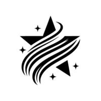 Black Star Emblem with Curved Lines and Sparkling Accents on a White Background Concept. vector