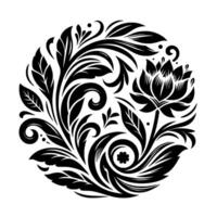 Intricate Black and White Floral Ornament in a Circular , Featuring a Lotus and Flourishes. vector