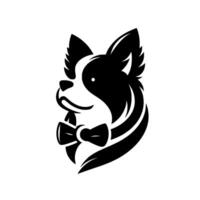 Elegant Black and White Dog with Bowtie, Minimalist on White Background for Branding. vector