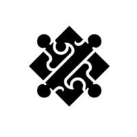 Abstract Black Rhombus Puzzle Symbol with Curved Lines and Four Spherelike Connectors on a Gradated White Background. vector