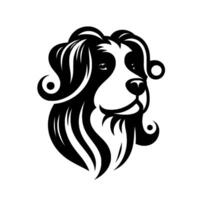 Monochromatic Artistic Portrait of a Border Collie, Featuring Curly Hair and Simplified Facial Features, Isolated on White. vector
