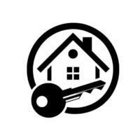 Monochromatic Real Estate Home , Key, and Circle Frame, Symbolizing Property Ownership and Security. vector