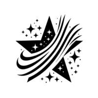 Black and White Starburst with Angular Stars, Swirling Lines, and Sparkle Effect on White Background. vector
