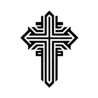 Geometric Black Cross on White, Modern Iconography, Simplified Religious Symbol, Linear , Minimalist Style. vector