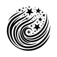 Stylized Black and White Circular Swirling Lines and Starry Burst, Abstract and on White Background. vector