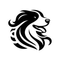 Bold Black and White Stylized Portrait of a Smiling Dog, Profile View, Smooth Lines and Artistic Silhouette. vector
