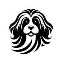Stylized Black and White Dog Head Art, Depicting a Fluffy, Friendly Canine with a Simple and Modern . vector