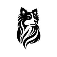 Elegant Border Collie Portrait in Black and White, a Minimalist Featuring Curved Lines and a Smiling Expression. vector