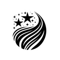 Minimalist Black and White Featuring Two Stars and Flowing Lines in an Ellipse Shape with Starbursts. vector