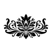 Symmetrical Black Floral Ornament with Intricate Leaf and Scroll Elements on White Background vector