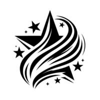 A bold black and white of a stylized star with flowing abstract elements, creating an impactful composition. vector