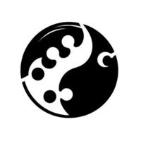 Abstract YinYang with Intricate Floral White Pattern, Black Background in Round Shape, Simple Shadow and Minimalist White Backdrop. vector