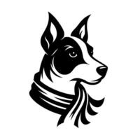A striking monochrome dog , rendered in grayscale, features a sleek Border Collielike profile, adorned with a stylized scarf, radiating professionalism. vector