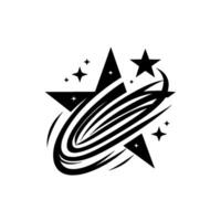 A stark, black and white cosmic composition featuring a constellation of stars orbiting an elliptical swirl with a modern, style. vector