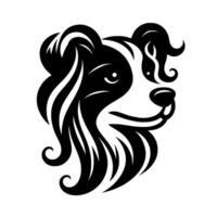 A stylized, minimalist, blackandwhite portrait of a Border Collie dog, featuring clean lines, flowing fur, and a focus on facial features. vector