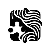 Abstract Monochrome Square Composition Featuring PuzzlePiece Shapes, Swirling Lines, and a Minimalist Aesthetic. vector