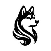 Stylized Black and White Husky Head with Flowing Fur and Focused Gaze on a Solid White Background. vector