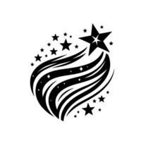 Black and White Starburst Illustration with a Shooting Star Effect, Set Against a Simple White Background vector
