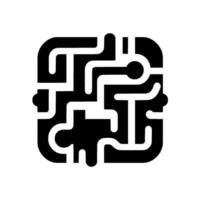 Abstract black and white square, minimalist with connected organic mazelike forms on white background. vector