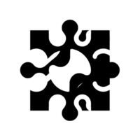 Bold black and white abstract puzzle piece, representing problemsolving, unity, teamwork, and conceptual on a clean white background. vector