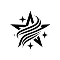 Bold Black Star Featuring Swirls and Sparkling Accents, Minimalist Composition on White Background vector