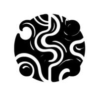 Circular Abstract in Black and White, Featuring Flowing, SShaped Elements and Curved Shapes within a Round Frame with Shadow. vector
