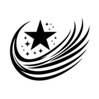 of a black star with a collection of smaller stars, encircled by sweeping, curved black lines, set against a white background. vector