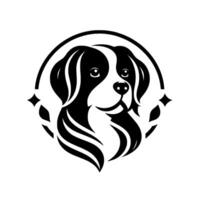 Monochrome Dog Portrait Within Circle Frame, Black and White, Simple, Modern, Geometric, Animal , Elegant. vector