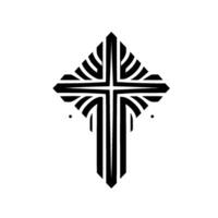 Modern minimalist illustration of an ornate stylized Christian cross, created with geometric shapes in black on a white background. vector