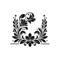 Elegant Black and White Floral Scroll , symmetrical and symmetrical with detailed leaves and flower, ornate borders, a classical symmetrical . vector