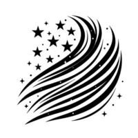 Black and White Abstract Featuring Stars and Curved Lines Forming a Dynamic, Flowing Composition. vector