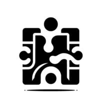 Abstract black and white featuring a stylized puzzle piece shape with rounded and curved elements on a white background. vector
