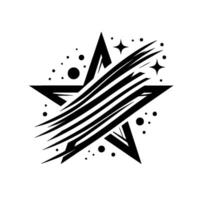 Bold Black Starburst with Striated Effect and Scattered Celestial Elements on White Background. vector