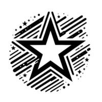 Striking Black and White Composition a Bright FivePointed Star Surrounded by Bursting Diagonal Lines and Starbursts, Emblematic and Modern. vector