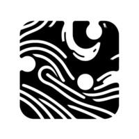 A symmetrical, rounded square illustration with black and white wavy lines, dot accents, and circular cutouts, creating a visually textured . vector