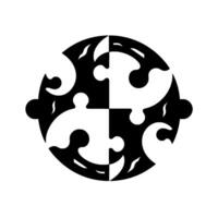 Black White Puzzle Circle Geometric featuring four puzzle pieces arranged symmetrically, creating a modern and abstract Yin Yang concept. vector