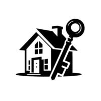 Monochromatic Illustration of a House and Key Symbol of Homeownership, Real Estate, and Security. vector