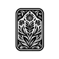 Intricate Black and White Floral in Rectangular Frame Stylized Leaves and Blossoms for Ornament. vector