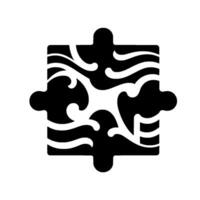 Abstract Black and White Puzzle Piece with Intricate Wavelike and Floral Pattern on a White Background. vector