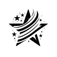 Abstract black star with flowing lines and multiple star elements against white background, modern . vector