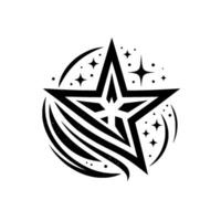 Black and White Starburst with Geometric Star Shape, Abstract Lines, and Scattered Sparkle Elements. vector