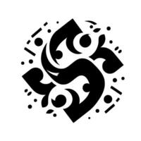 Symmetrical Black and White Ornament with Glossy Shapes and Dot Accents on a Clean White Background. vector
